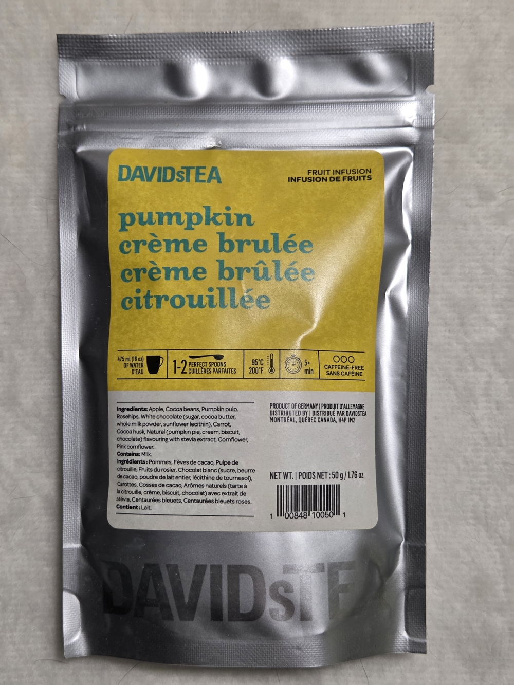 DAVIDsTEA Pumpkin Crème Brûlée Fruit Infusion Tea 50g SEALED